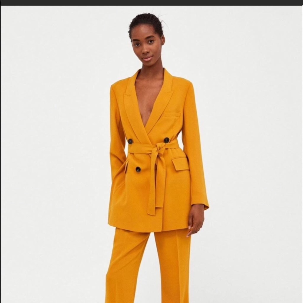 Zara two piece mustard orange/yellow suit set (blazer and pants).
